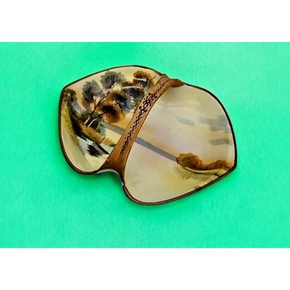 Ceramic Divided Dish Landscape Design Nippon Moriage Morimura Handle Basket Bowl - Picture 2 of 9